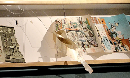 Enrique Chagoya “The Misadventures of Romantic Cannibals" / crowbar
(In 2010, a woman named Kathleen Folden destroyed this lithograph while it was on view at Denver’s Loveland Museum. While Chagoya’s work consisted of 12 connected panels, Folden had apparently been offended by one in particular, which depicted Jesus Christ with a woman’s body, reclining while a man buried his face near the crotch. Folden was arrested and charged; the work was destroyed and removed from the exhibition.)