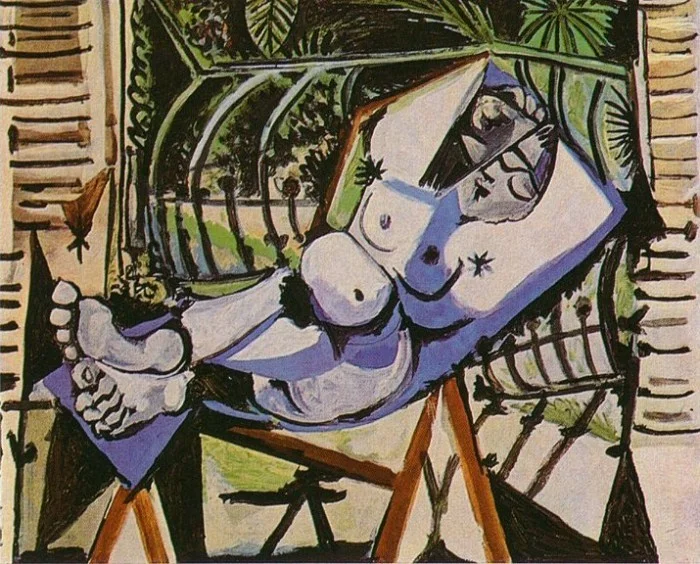 Pablo Picasso “Femme Nue Devant Le Jardin” / knife
(In 1999, a 41-year-old man identified only as “Paul G.” used a knife to cut a large, ragged hole into this painting while it was on view at Amsterdam’s Stedelijk Museum of Modern Art. After slashing the work, the man went to a newspaper office, where he boasted of his crime to a reporter, and was arrested soon after.
The same man, an escaped mental patient, had attacked Rembrandt’s painting “Night Watch” nine years earlier. In 1977, he’d also unsuccessfully attempted to hijack a KLM Royal Dutch Airlines flight using a toy gun.)
