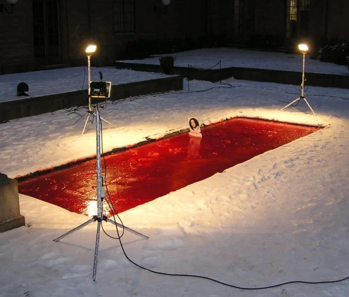 Dror Feiler “Snow White and the Madness of Truth” / electricity
(In 2004, the Israeli ambassador to Sweden, Zvi Mazel, tried to destroy the artwork by unplugging lights and throwing one of them into a pool causing a short circuit.
Mazel claimed the work - a long pool of dyed water, upon which floated a small white boat carrying a portrait of a female Palestinian suicide bomber - was antisemitic. Upon entering the gallery space of Stockholm’s Museum of National Antiquities, he disconnected the electricity powering the installation and tipped one of its lights into the water. Mazel had to be escorted out by museum security; the work was able to be restored.
A week later, Thomas Nordanstad, who curated the exhibition in which this work was shown, was attacked by an unidentified man who pushed him down a staircase. It was later revealed that Nordanstad had also received over 400 e-mails containing various threats. The attacker was not found.)