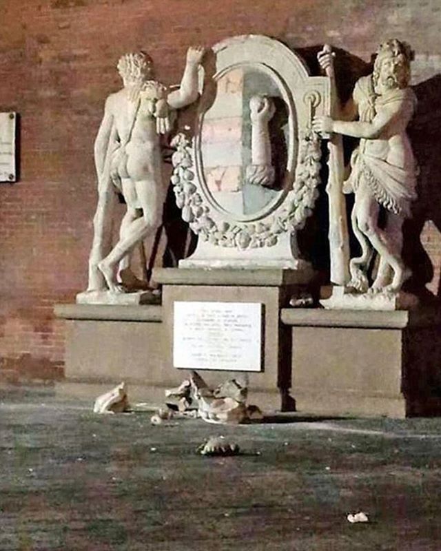 Statue of the Two Hercules (circa 1700) / tourists
In May 2015, the &ldquo;Statue of the Two Hercules&rdquo; was damaged when two tourists climbed upon the work in the hopes of taking a selfie, accidentally dislodging a portion of the statue&rsquo;s 