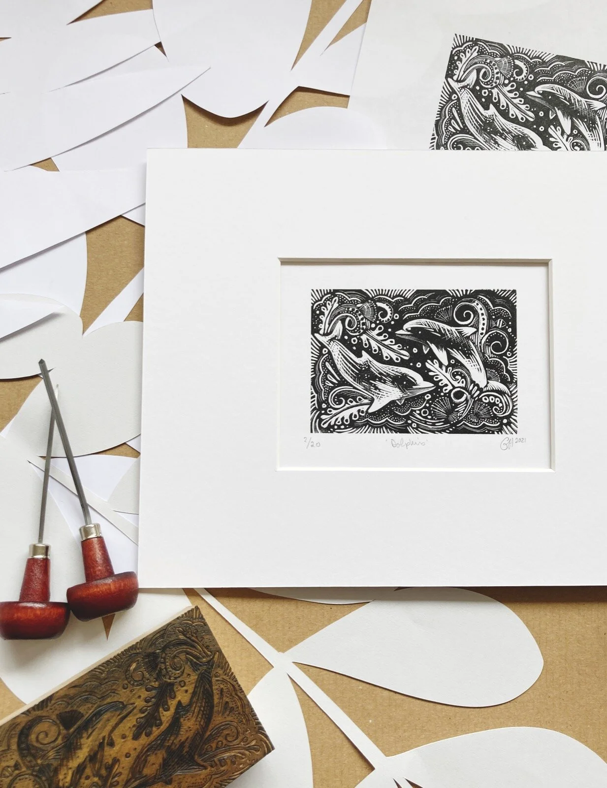 Dolphin - wood engraving
