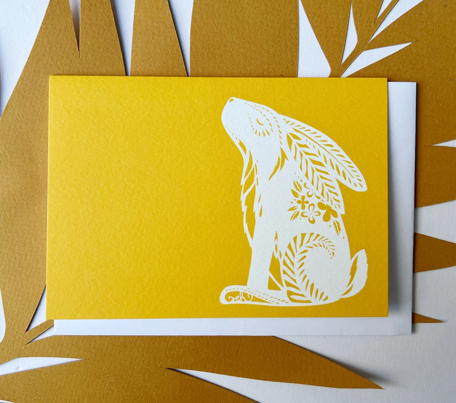 Greetings Card - White Rabbit on yellow
