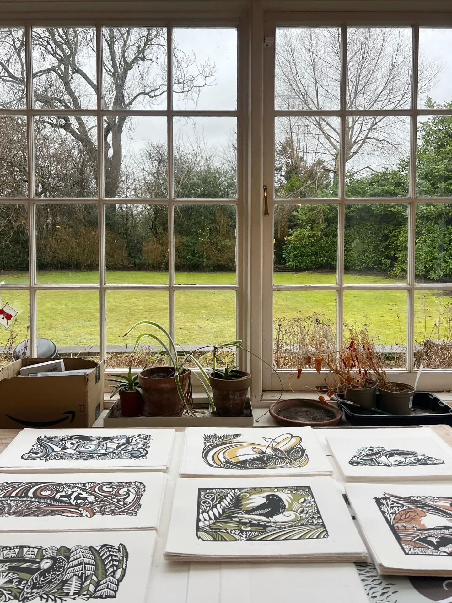 Sitting at my desk this morning on this grey January Tuesday - signing all the new prints ahead of my exhibition. It is so nice to see 7 brand new screenprints all laid out. It takes a lot of work to get here, thinking of the ideas, creating the pape
