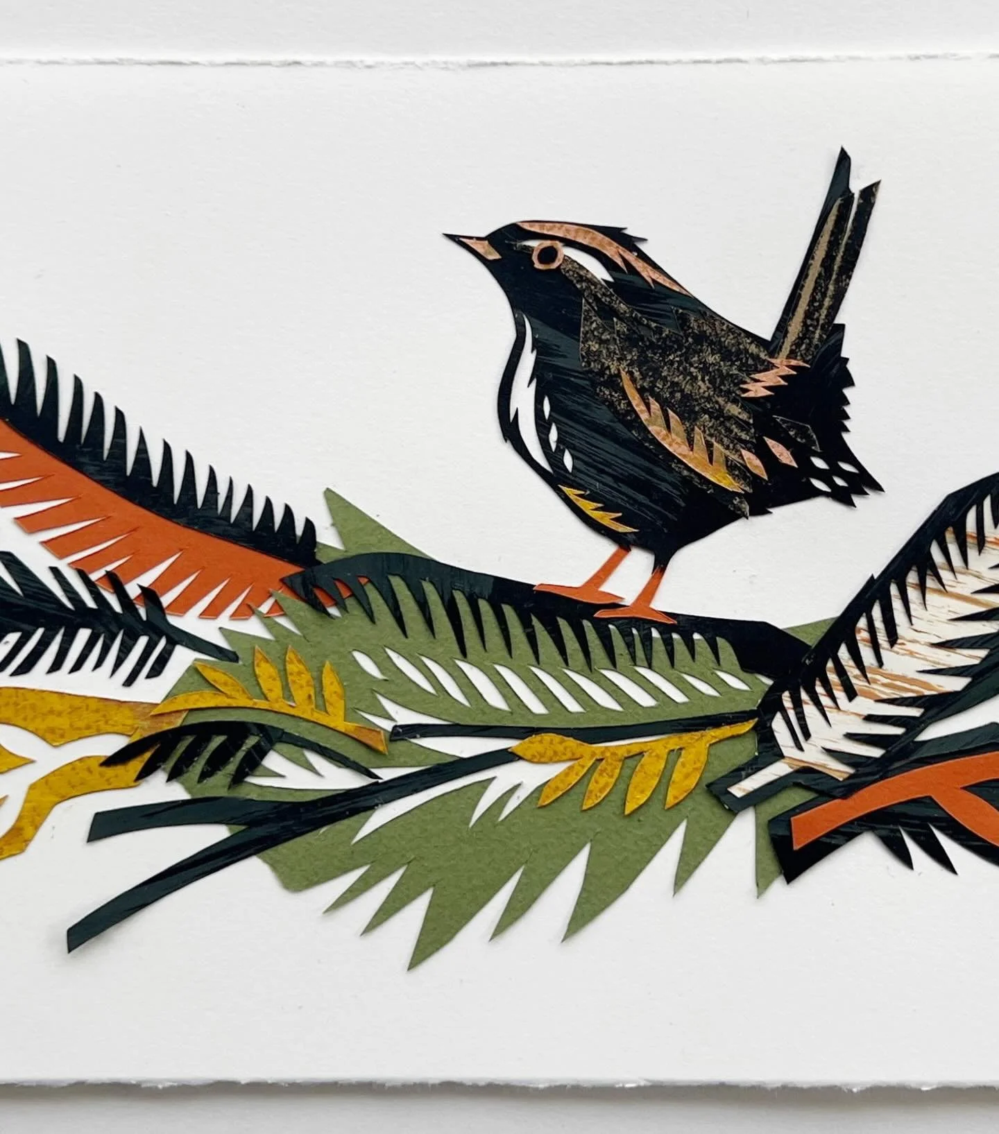 Little Wren - love these tiny little birds and I am lucky enough to spot them dancing around our pond most days. Hoping in and out of the hedges, their tiny bodies and little straight tails. Another little paper collage all framed and hung at the @so