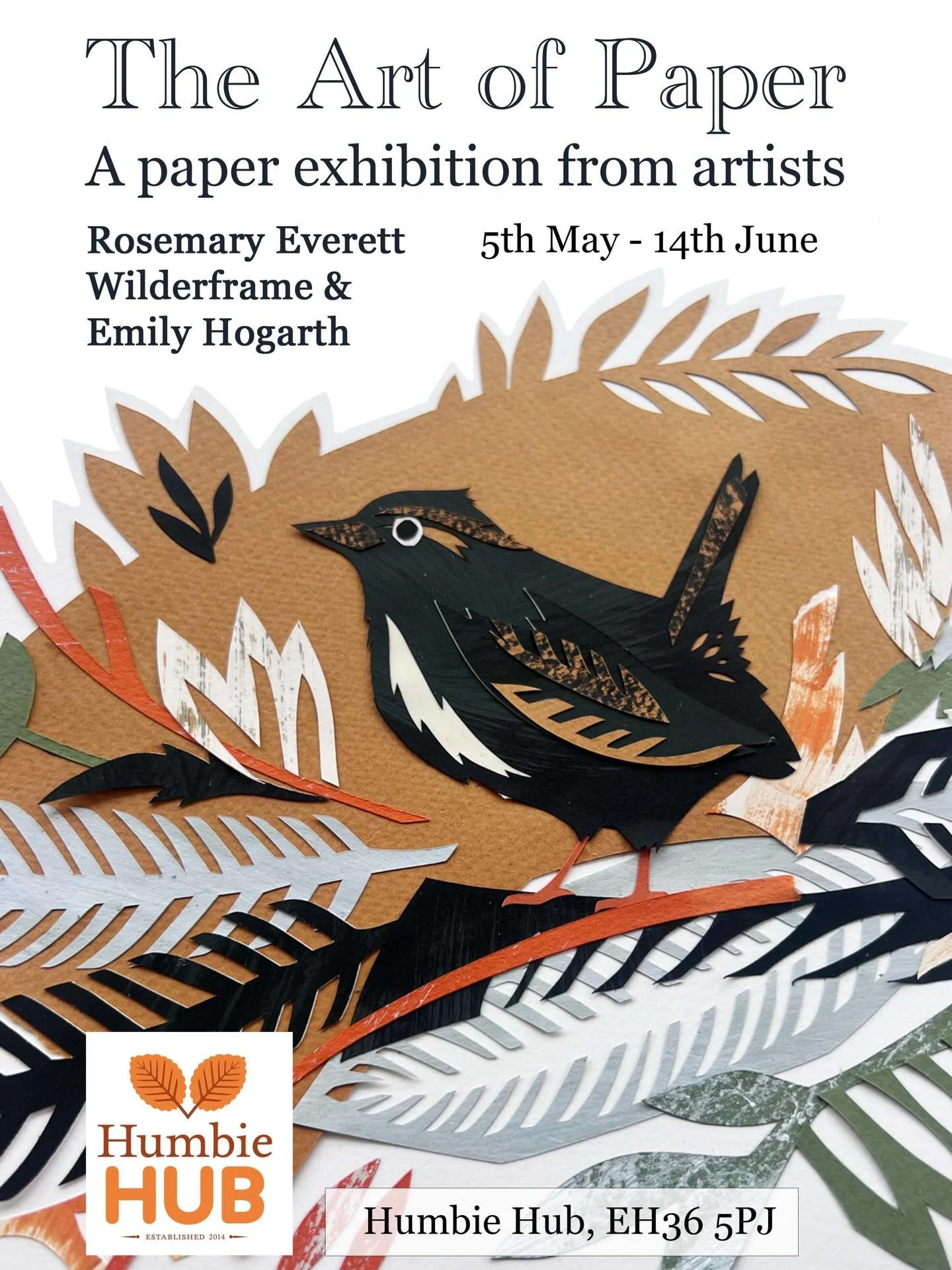Delighted to be showing my work at the lovely @humbiehub from Tuesday 5th May until Sunday 14th June. Myself, Fi @wilderframe and @everett_creates all work with paper as our main medium. From papercuts to paper collages, printed papers and paper scul