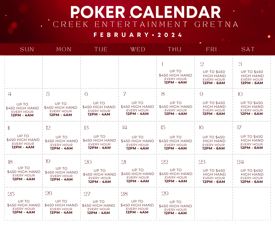 Poker Calendar Creek Entertainment Poker Calendar Creek Entertainment
