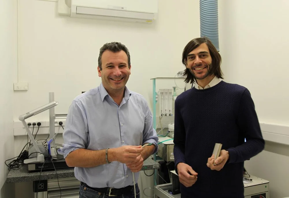 Prof. Mickael Tanter and I on his lab at Langevin Institue, Paris
