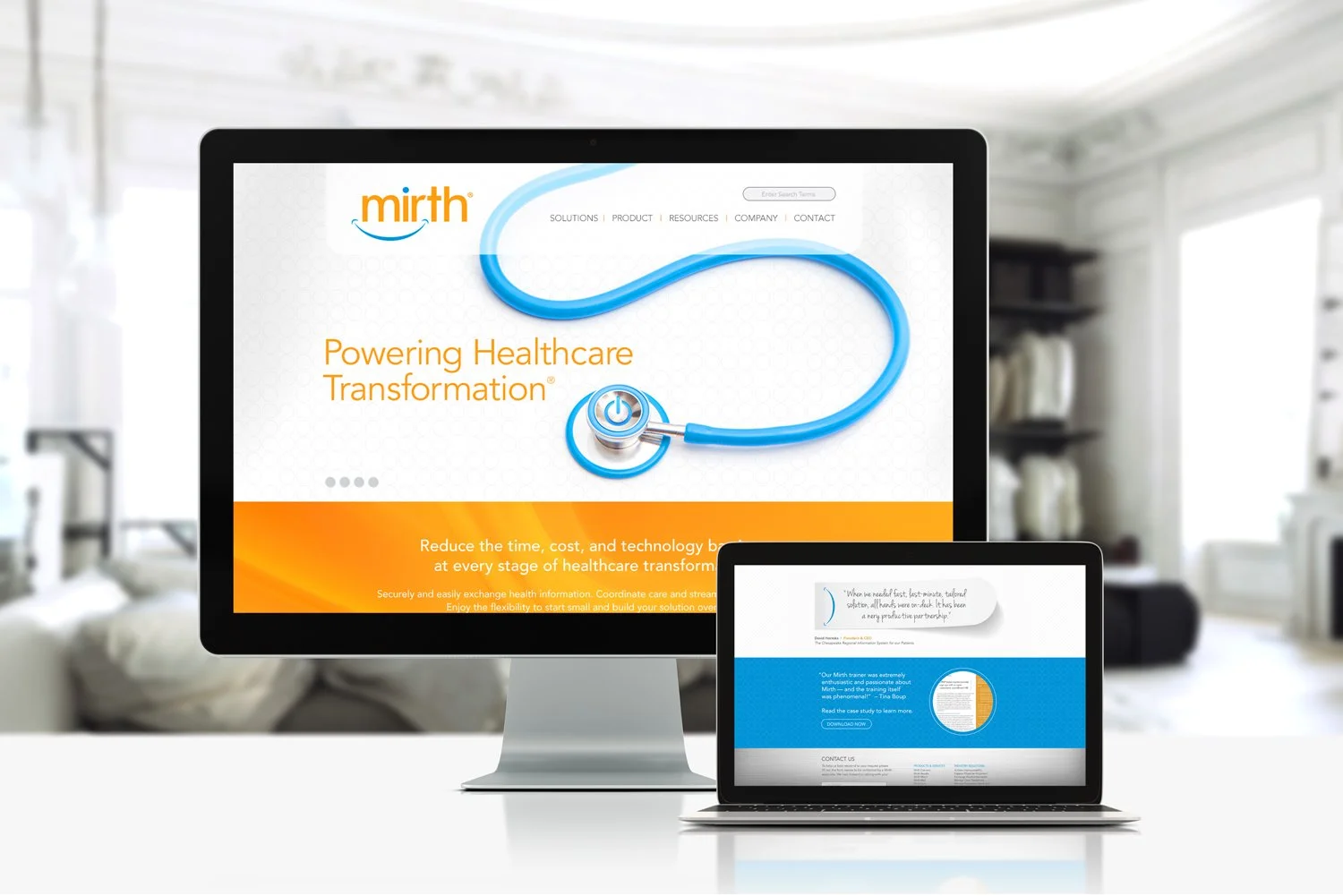  Concept layout for the website revamp of Mirth; a technology based healthcare company 
