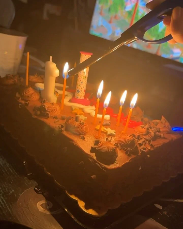 spent last night being cozy and playing rollercoaster tycoon with some of my best friends.  Ruth brought out a cake that had a sparkler confetti sprinkle cannon and Greg followed it up with roses when fly started to play, which honestly was like the 