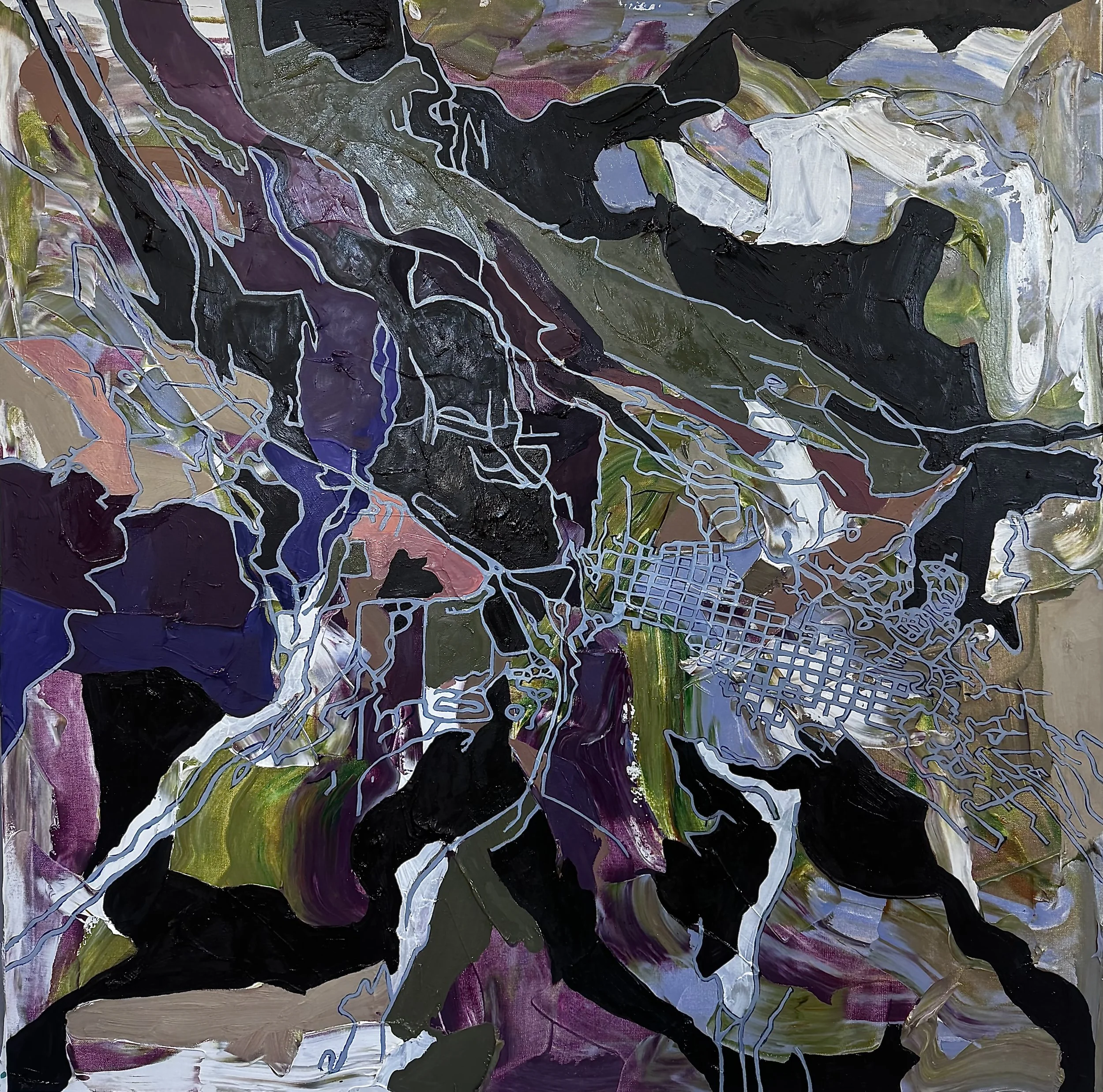   The City Inside the Mountain   48 × 48 inches  Mixed media 