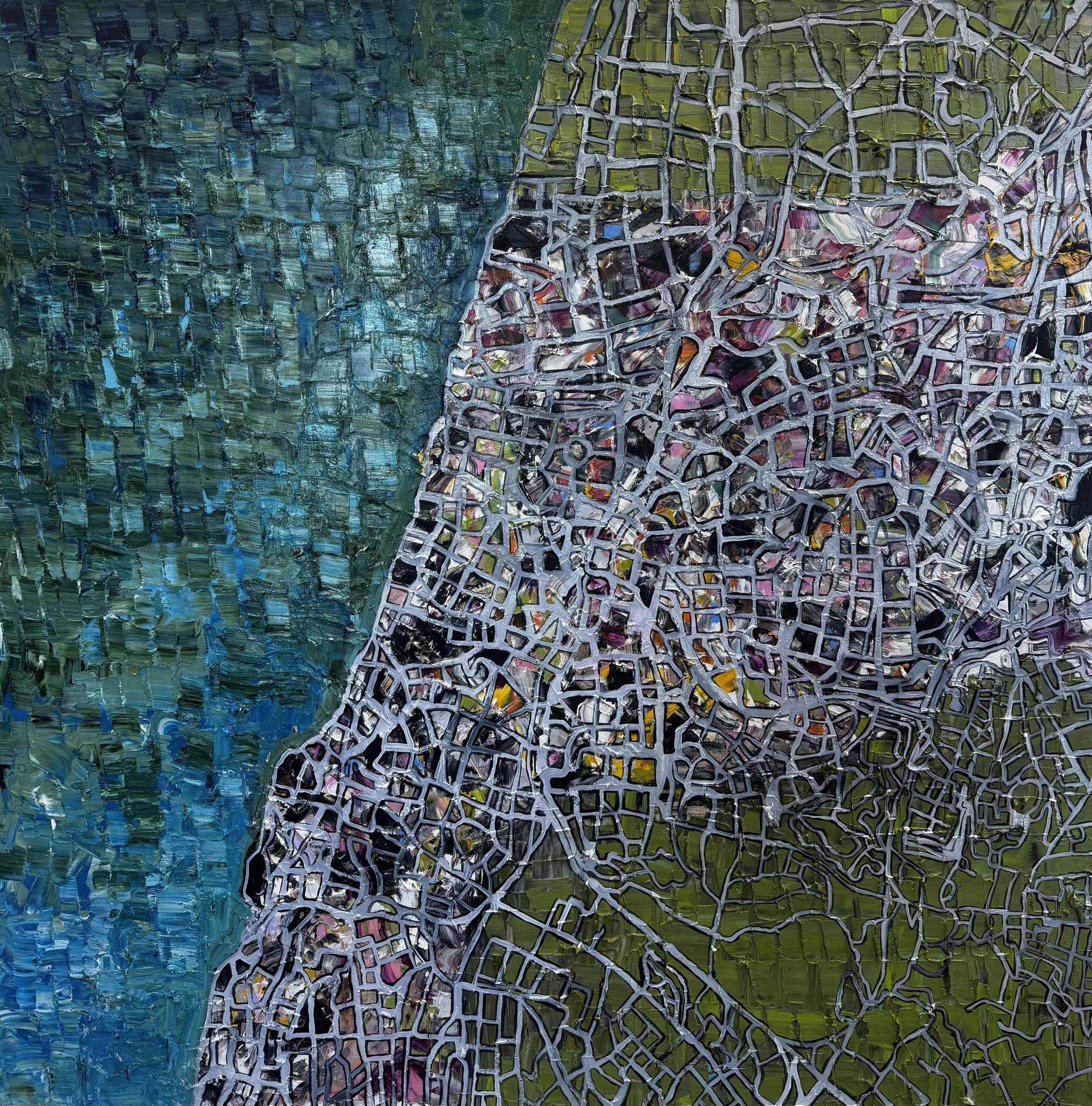  Tel Aviv   48 × 48 inches  Oil on canvas  Private collection 