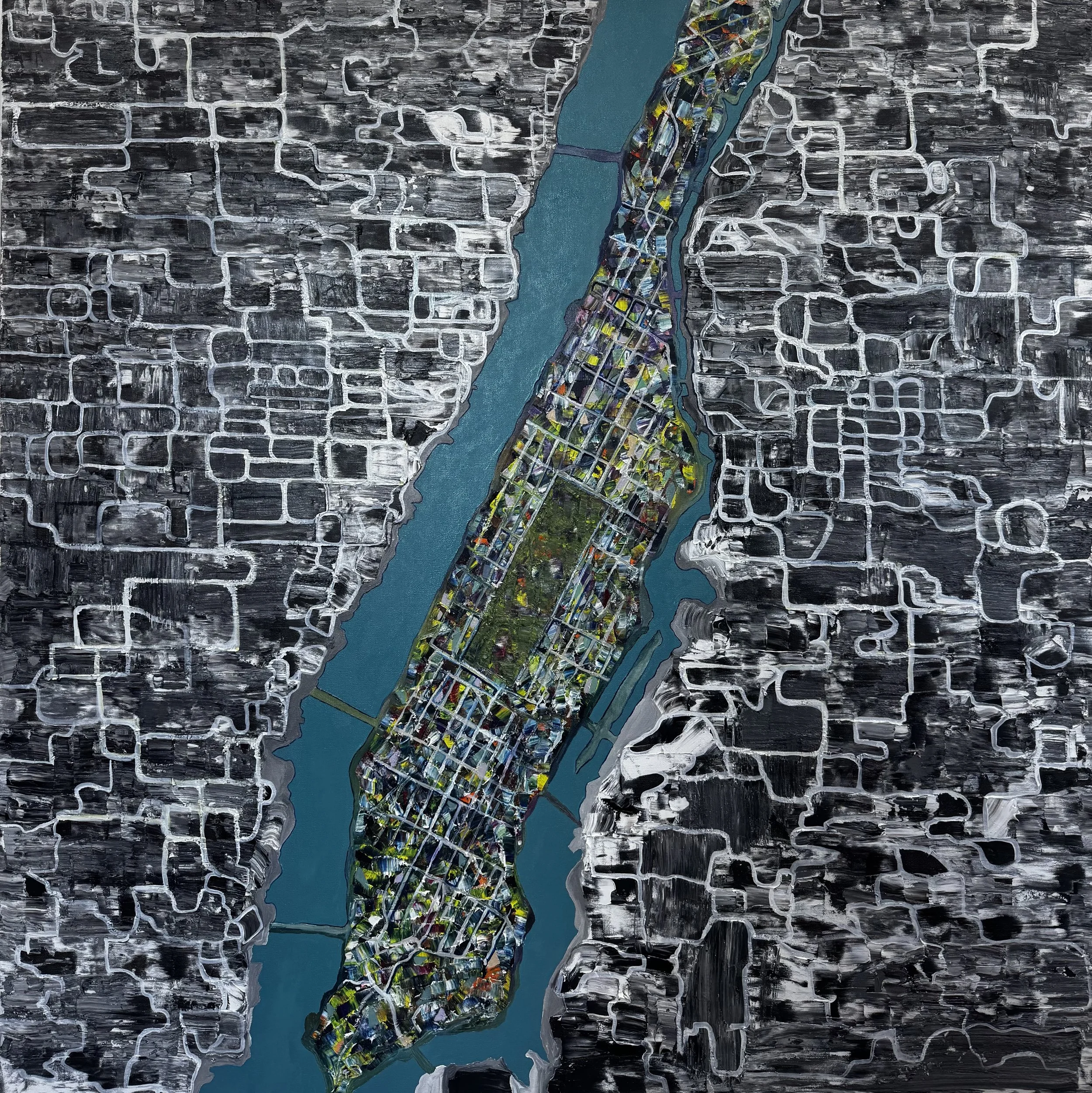   Manhattan   48 × 48 inches  Oil on canvas   