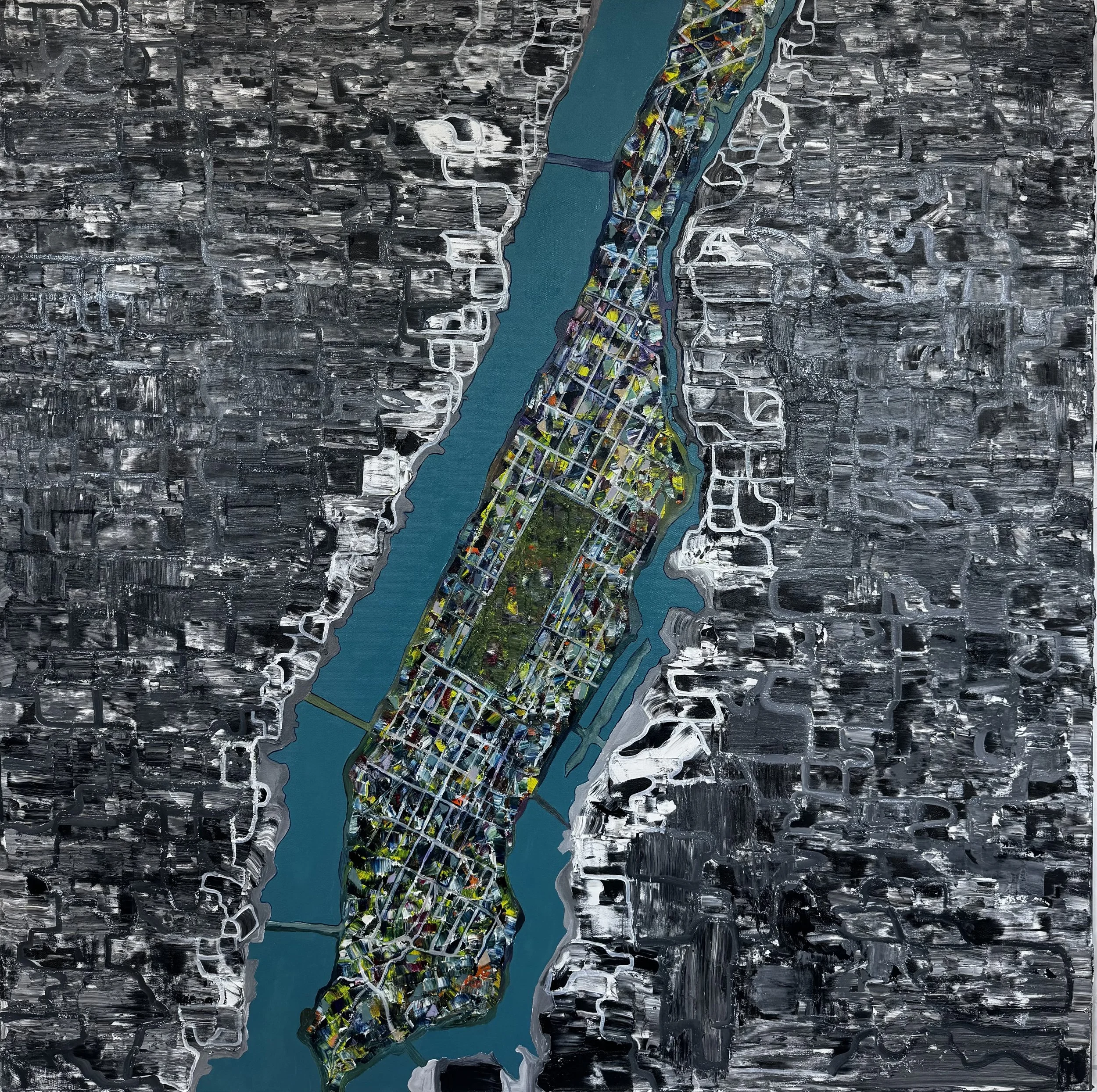   Manhattan   48 × 48 inches  Oil on canvas 