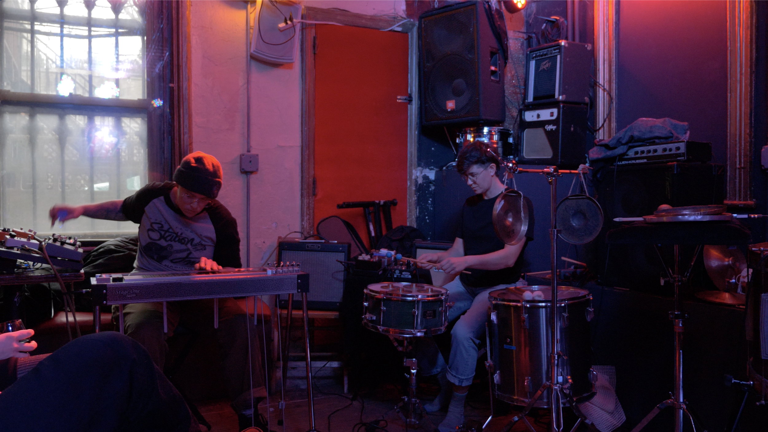 Liz Faure, pedal steel, and Amy Garapic, percussion