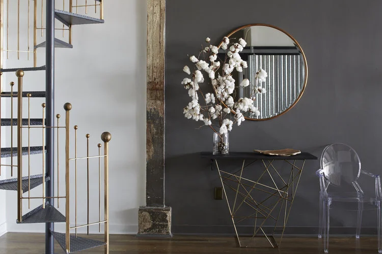 Contemporary Foyer & Spiral Stairase