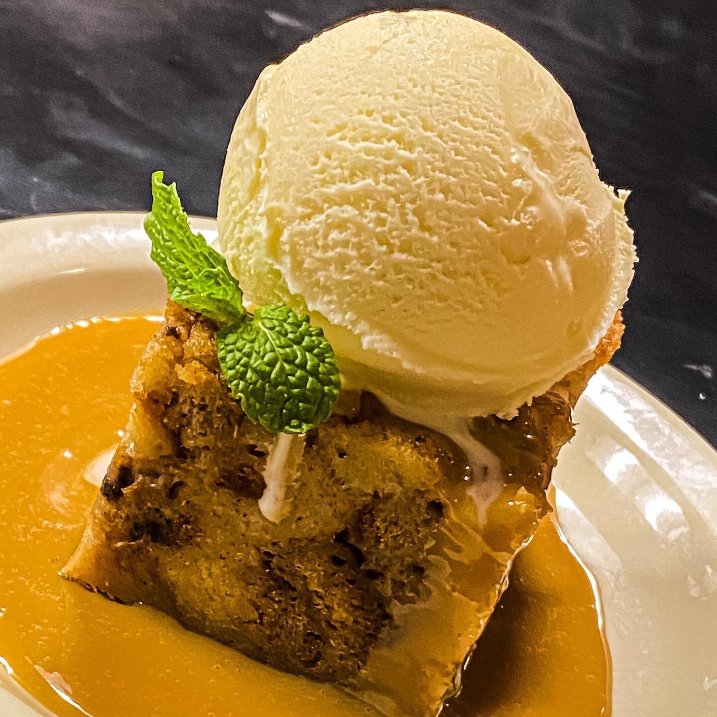 New Dessert! Cinnamon-Raisin Bread Pudding, Bourbon Caramel Sauce, Vanilla Ice Cream  #dessert #breadpudding #icecream #bourbon #beastbarbecuemn #northeast #minneapolis #minnesota