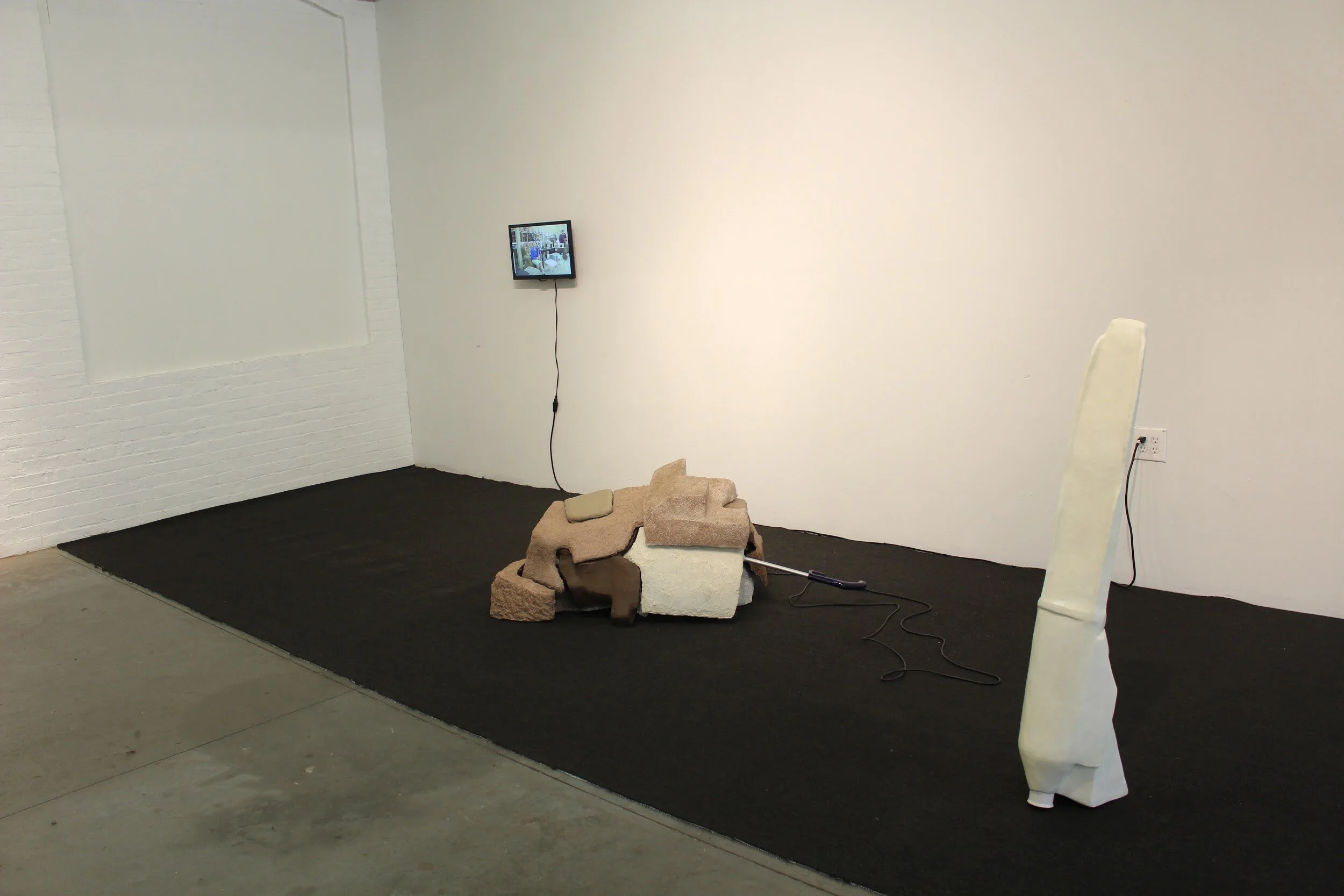 Multi Textured Blissed Dessert , Vacuum cleaner, cardboard, joint compound, spray paint, carpet, Susana Oliveros Amaya, 2019.