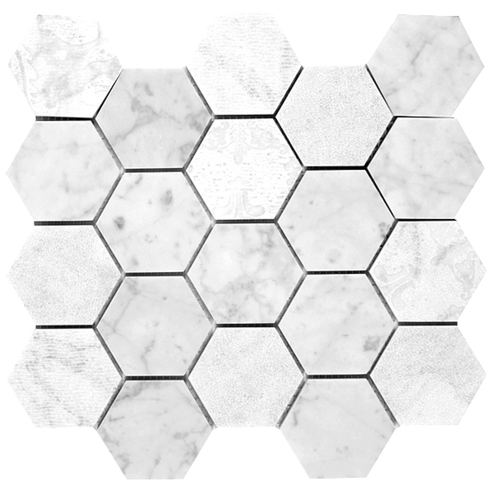Multi Textured Hexagon Mosaic Textured | GM.B.CARRAR.HEX.TXT