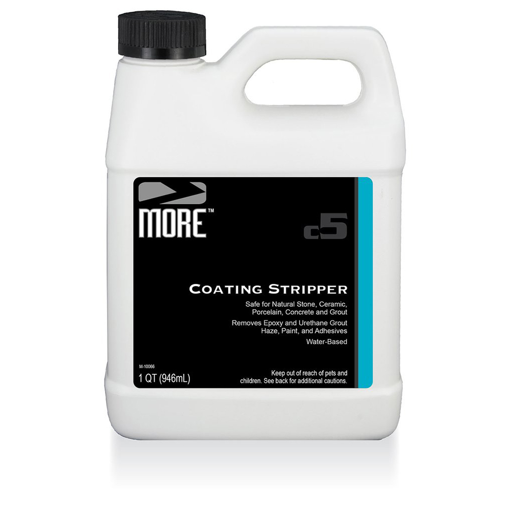 MORE™ COATING STRIPPER A professional strength stripper formulated specifically for use on natural stone, tile and concrete. Safely and effectively dissolves tough topical coatings including epoxy and urethane grout haze, paint and adhesives. QUART |MOR.COATING-QT 1 GALLON |MOR.COATING-GAL