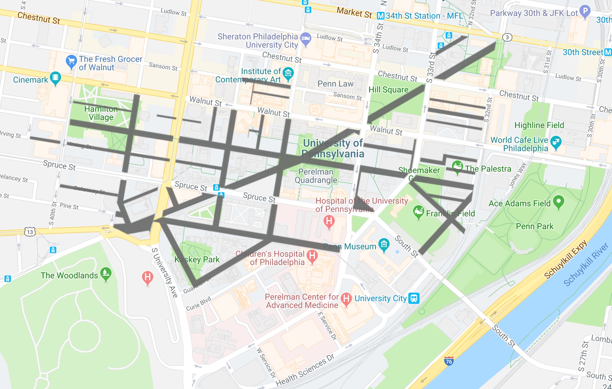 Pictured above: Street Closures due to Penn’s expansion.