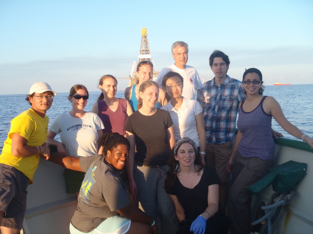 The Walton Smith Science Party. Left to right, back to front: DJ Joung (USM), Molly Redmond (UCSB), Mandy Joye (UGA), Joanna Green (UGA), Vernon Asper (USM), Adam Rivers (UGA), Melitza Crespo-Medina (UGA), Lisa Nigro (UNC), Tingting Yang (UNC), Chassidy Mann (UGA), Kate Segarra (UGA)