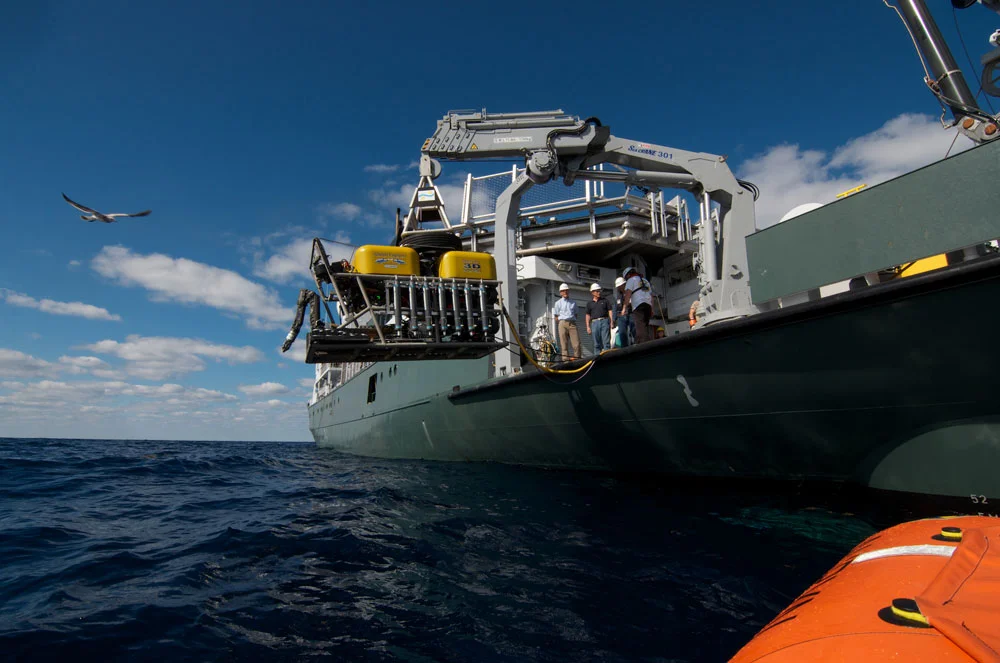 ROV Global Explorer MK3 is part of the instrumentation supplied by the Schmidt Ocean Institute for the research cruise. See the cruise log titled Deep-sea Surprises for an explanation of its imaging capabilities. (Image by Debbie Nail Meyer, Schmidt Ocean Institute)