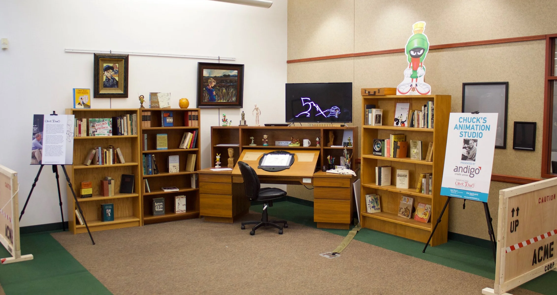 Chuck Jones animation desk and library on display