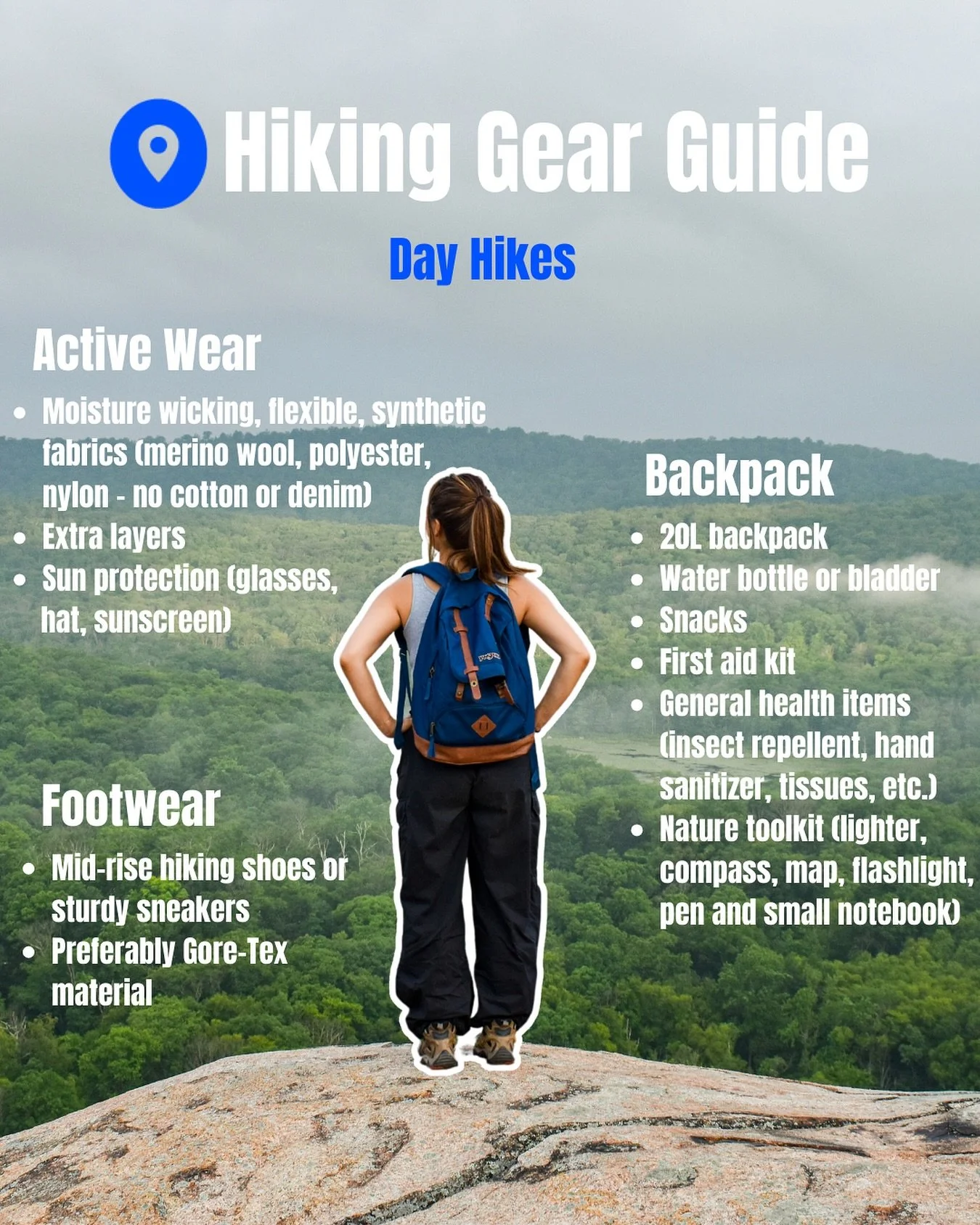 Ever wonder what to pack for a perfect day on the trails? Our Head Guide @jillventures put together the ultimate day-hike gear list 🥾☑️

Save this post for your next hike. What&rsquo;s the one item you never hike without?