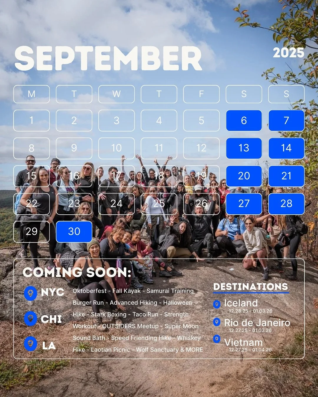 Your September adventure lineup is here 🍃

From bike rides to mountain trails to wellness escapes, every adventure is a chance to connect with nature, with new friends, and with yourself. 

Swipe through and start planning your next adventure - join