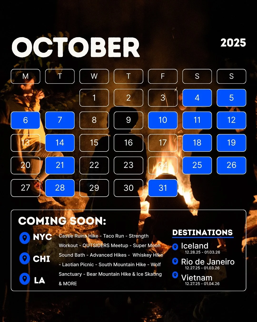 Fall is here, so is the October lineup 🍂

The move this month is kayaks and hiking trails, pushing our comfort zones a bit, and staying active, especially when there&rsquo;s burgers on the line. 

Swipe to find your next adventure - joinoutsiders.co