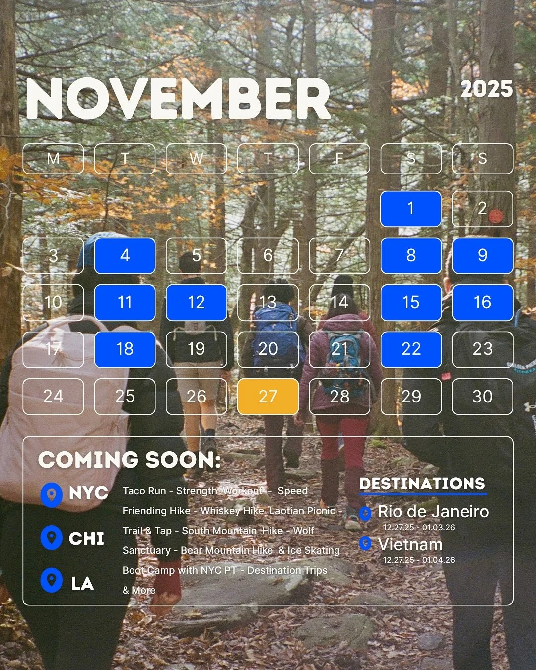 November&rsquo;s adventure lineup 🍂

End the year with movement, not burnout. Our November adventures are built to help you refocus, reset, and reconnect. Show up for yourself this month, you&rsquo;ll be in good company. 

🎟️ #joinoutsiders