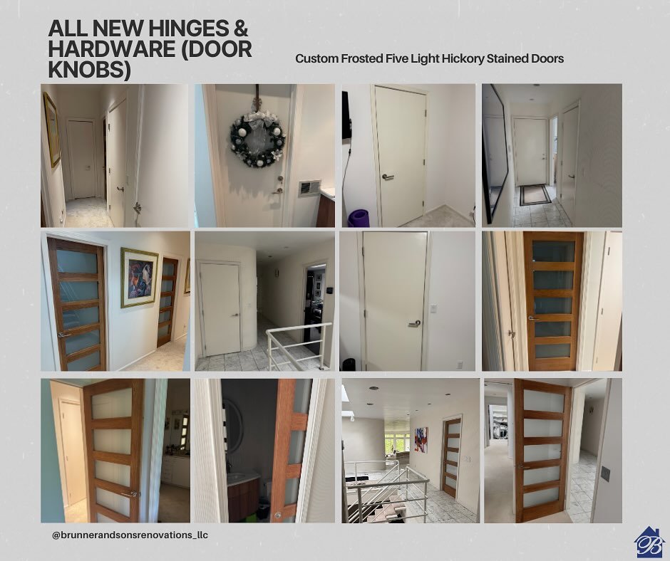 A fresh upgrade to complement a custom classic 🔨
We recently swapped out all the hinges and hardware with sleek new finishes to enhance the look and function of this space &mdash; perfectly tying in with the custom frosted five-light hickory-stained
