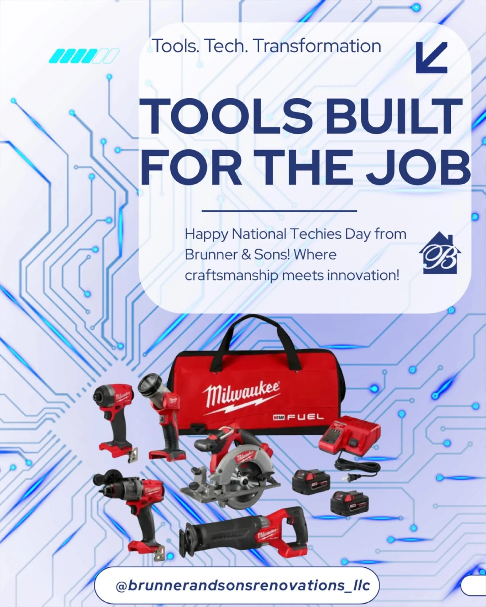 🔧💻 Happy National Techies Day! Renovation isn&rsquo;t just about hammers and nails anymore, it&rsquo;s about the tech that makes the job smarter, faster &amp;&nbsp;&nbsp;more precise. From Milwaukee&rsquo;s cordless tools to the latest measuring &a