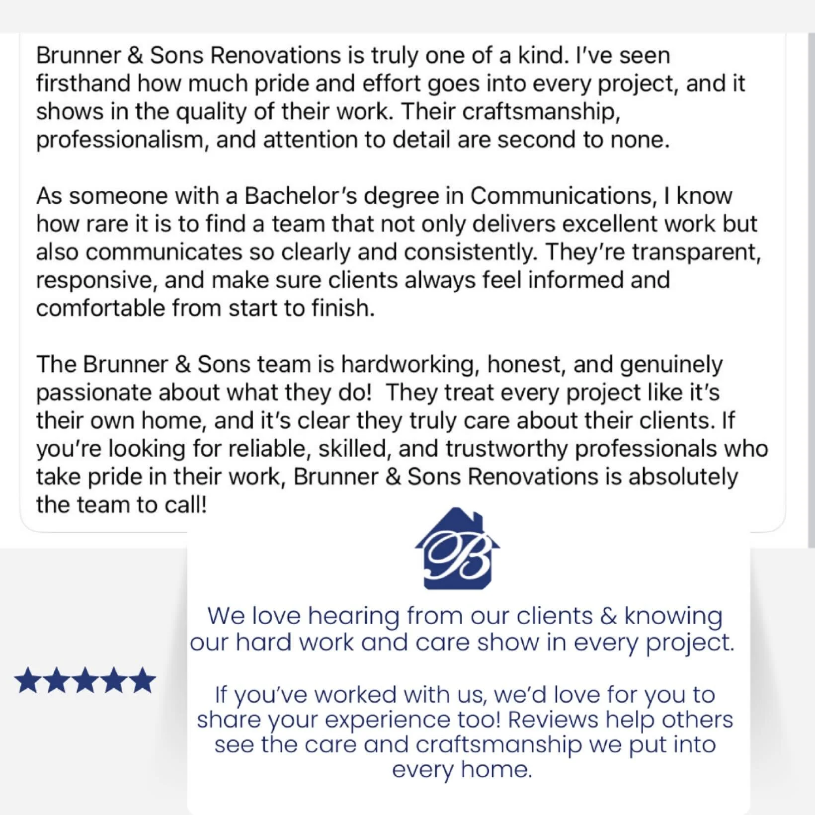 💬 Have we worked on your home recently? We&rsquo;d love to hear your thoughts! Public reviews on Google or Facebook help others find a trusted, reliable team &amp; they help us keep delivering the best service possible. 💙