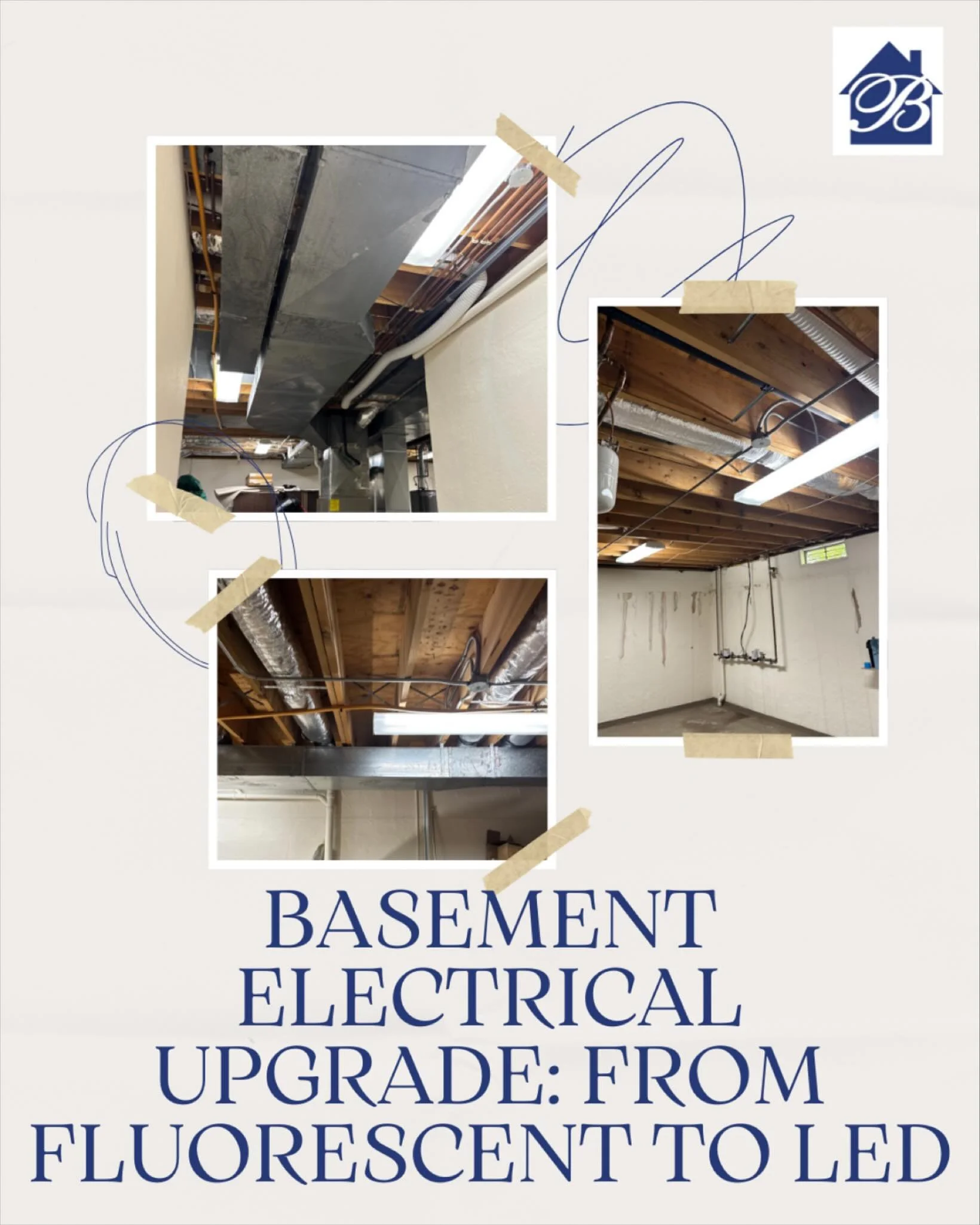 A brighter, more efficient basement! 💡 We replaced the old fluorescent fixtures with energy saving LED lighting,  improving brightness, reducing maintenance & cutting energy costs! Another clean upgrade by Brunner and Sons Renovations 👏