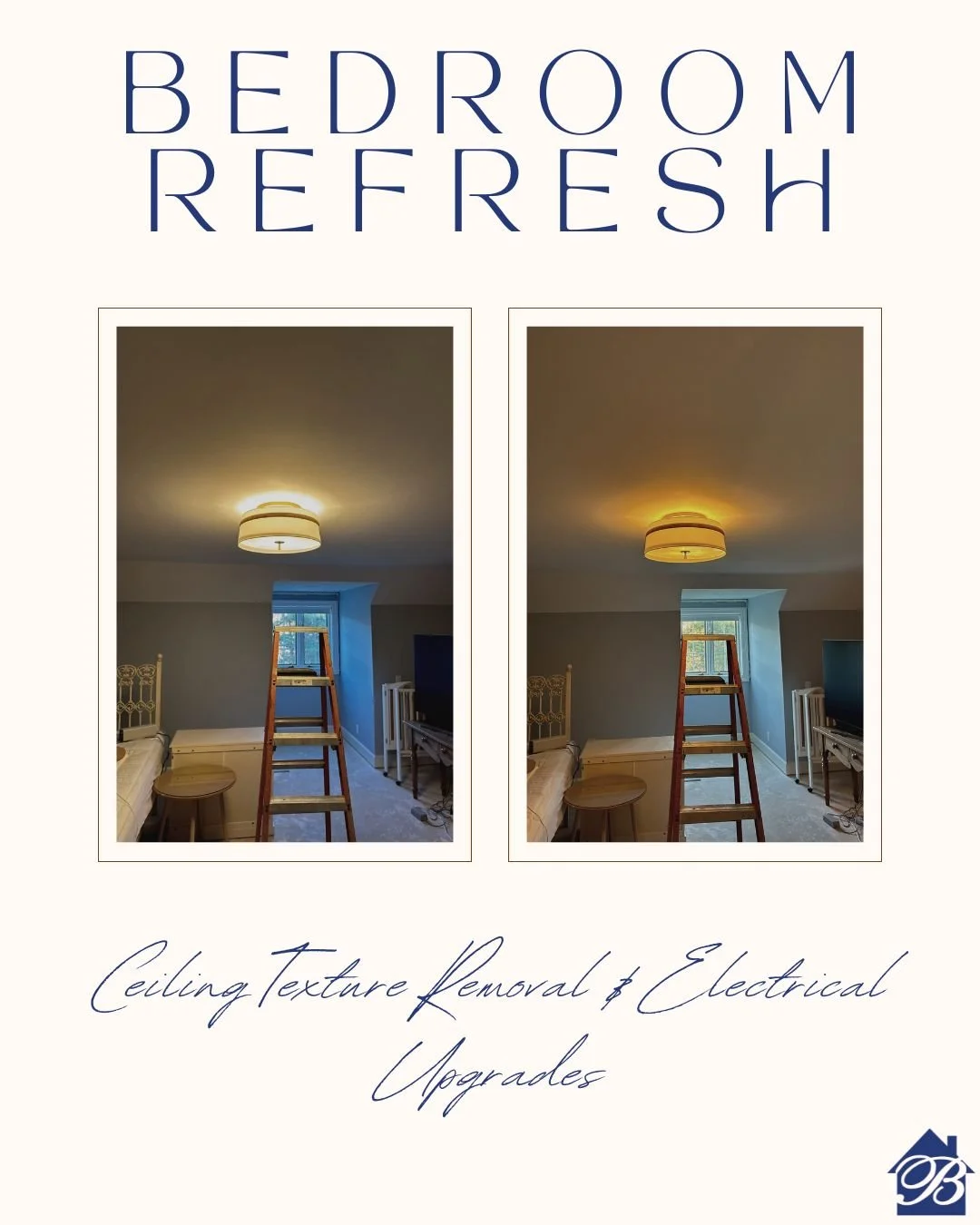 Fresh paint, updated electrical, and a smooth new ceiling, this bedroom got the full refresh it deserved. Clean lines, modern lighting, and a brighter space all around! 🎨💡