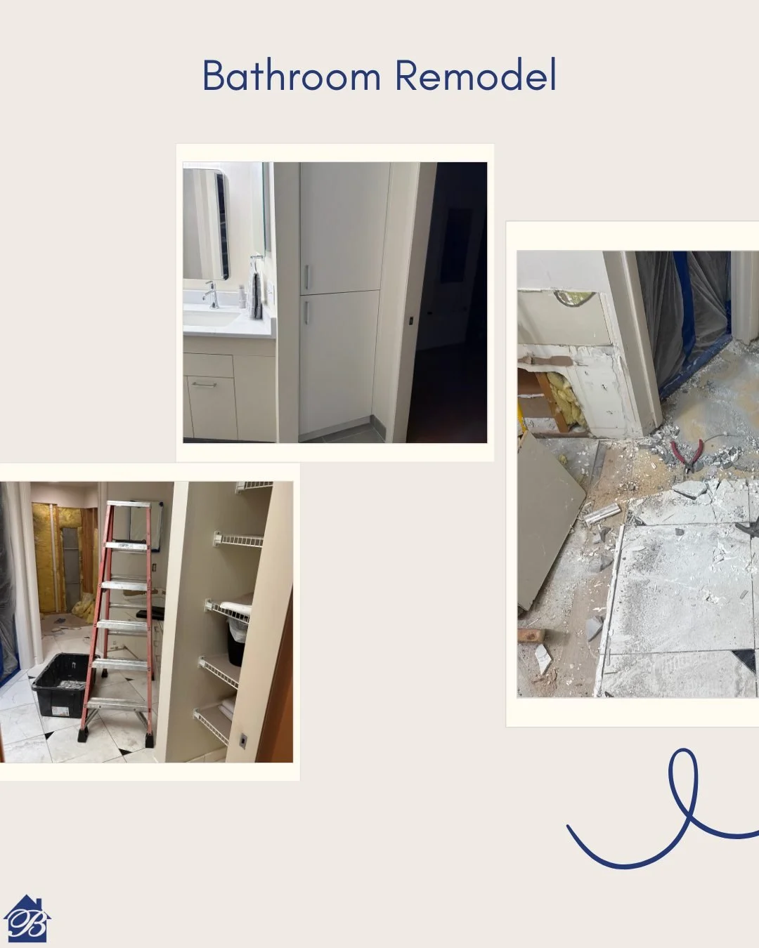 Clean lines &amp; elevated finishes. ✨ Large format porcelain tile paired with a marble vanity top and custom benches for a timeless bathroom remodel! 🛁