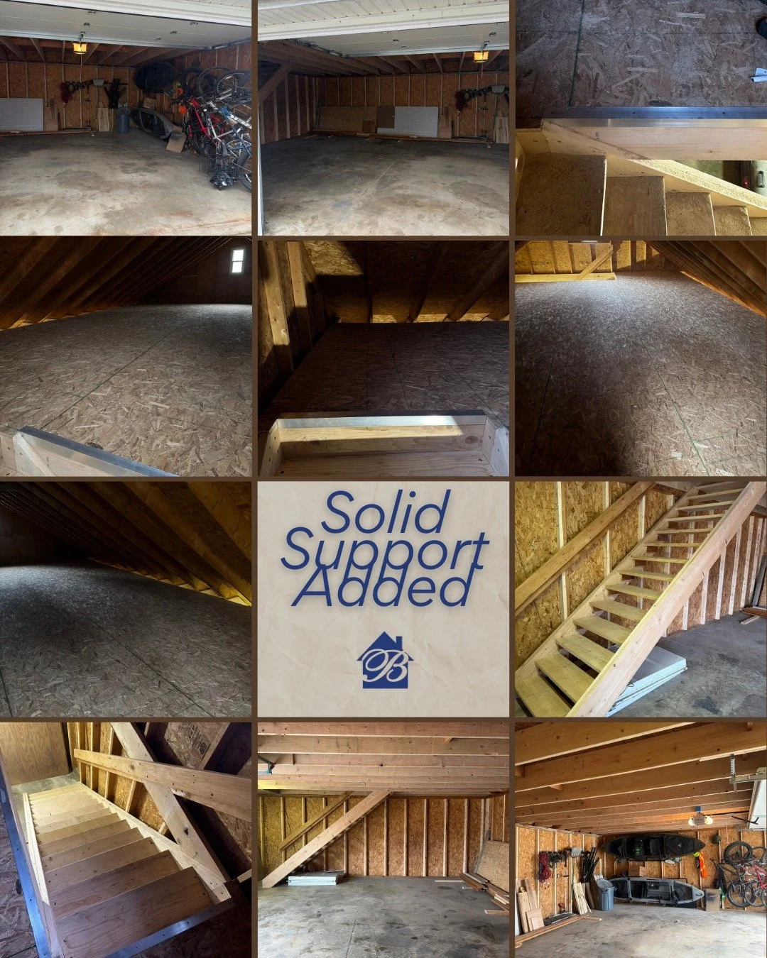 Garage structural improvements including ceiling joist replacement, attic decking &amp; a new staircase. Quality work that supports the space long term!