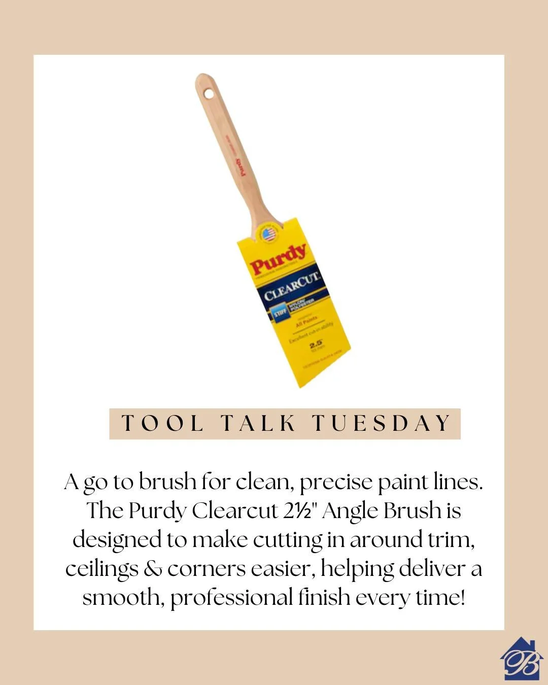 Tool Talk Tuesday 🔧
This week&rsquo;s pick: the Purdy Clearcut 2&frac12;" Angle Brush.
When it comes to painting, the right tools make all the difference! This brush is a favorite for cutting clean lines along trim, ceilings &amp; corners, help
