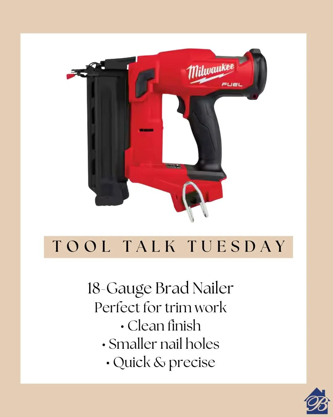 An 18-gauge brad nailer is our go to for trim work, it gives a cleaner finish with smaller holes and gets the job done fast!
Details matter 👀