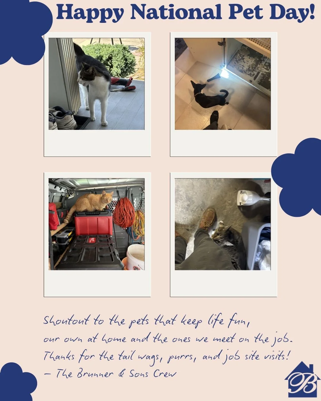 Happy National Pet Day! 🐾
From our own pets at home to the furry friends we meet on job sites, they always make the workday a little better. Thanks for the tail wags, purrs, and unexpected job site visits!