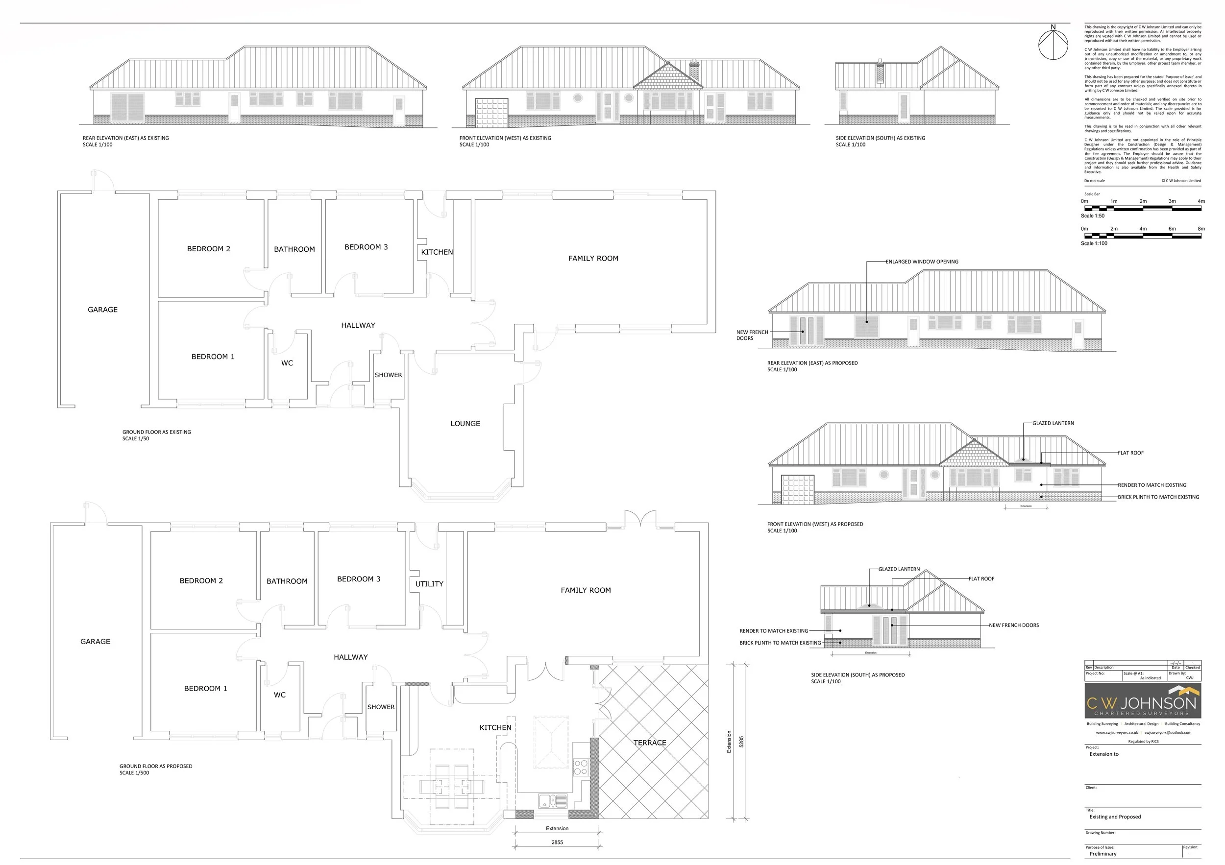 Floorplan and Elevation drawings for residential extension