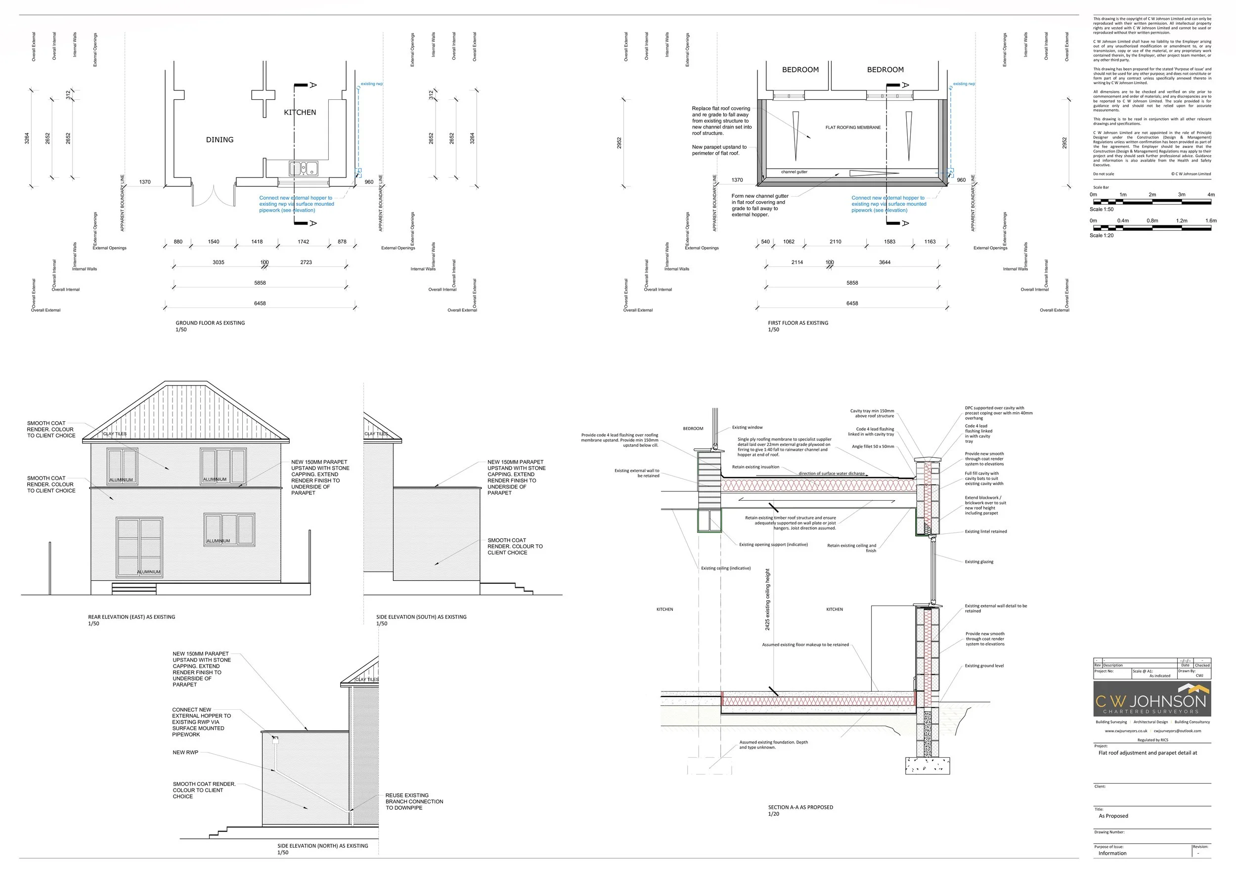 Drawing for alterations to flat roof