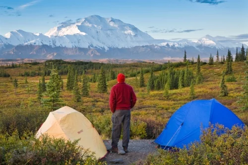 Wonder Lake campground in late August with view of Denali’s north face.