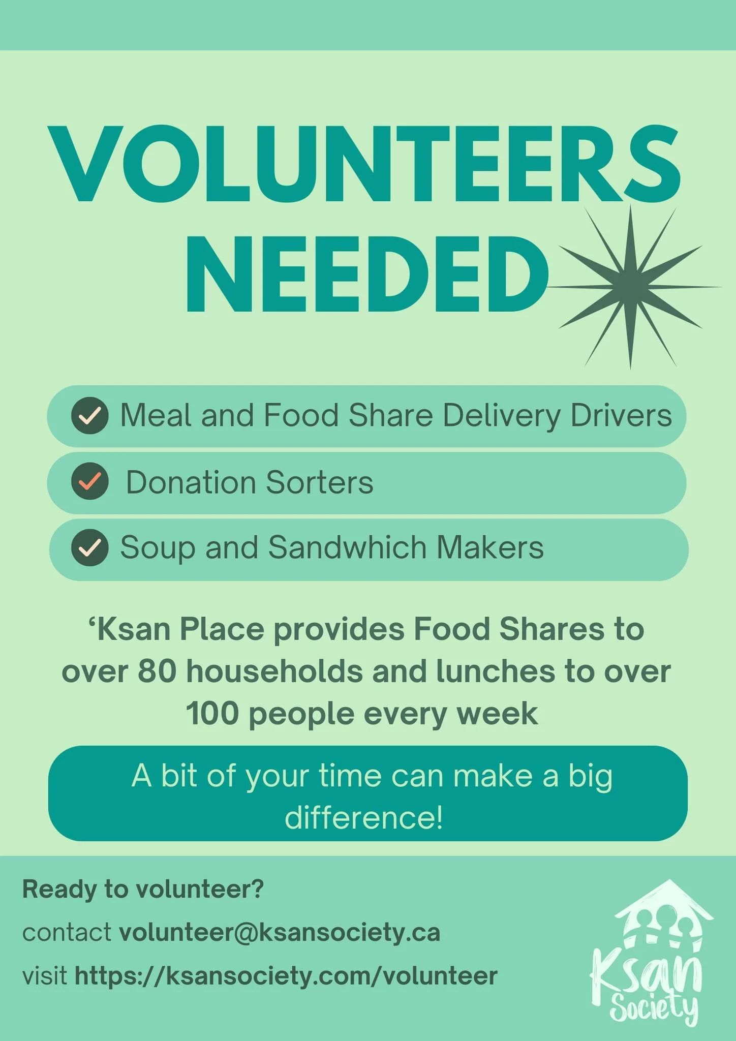 We need volunteers!

More community members are seeking food assistance from food programs at 'Ksan Place every week. We need volunteer-power to prep food boxes, make soups and sandwiches, and deliver food shares and weekly lunches to those with barr