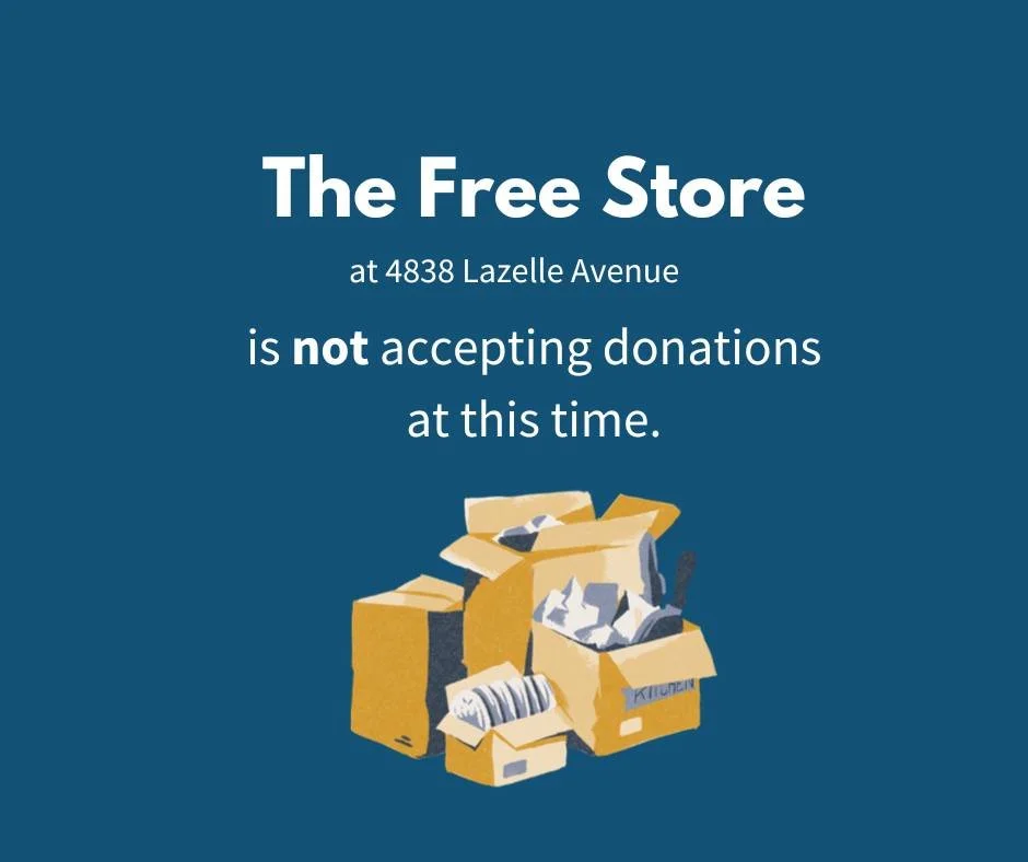 Due to unforeseen circumstances, the Free Store is CLOSED to shoppers today. We apologize for any inconvenience.

The Free Store is also unable to accept donations at this time. Donations left outside the building will unfortunately be discarded.

If