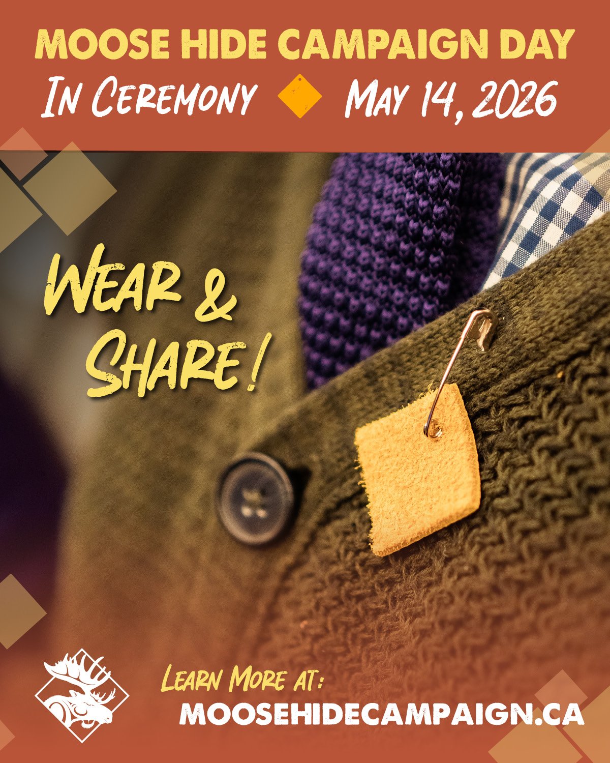On May 14, we will wear our Moosehide Pins and stand in solidarity with victims and survivors of domestic violence. We continue to work for a world where every person is treated equitably and is free from violence and poverty. You can learn more abou