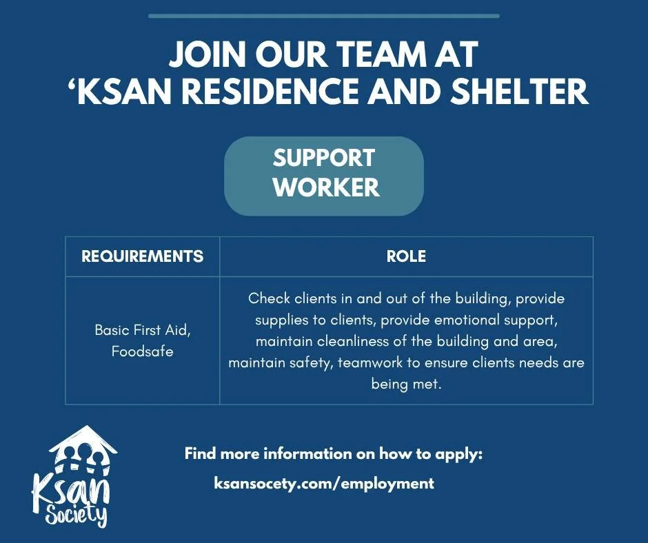 'Ksan Residence and Shelter is growing our team, and we&rsquo;re looking for people who want to be part of meaningful, community-focused work. 💙

Interested in joining us? Explore our current openings and submit your application today!

https://ksan