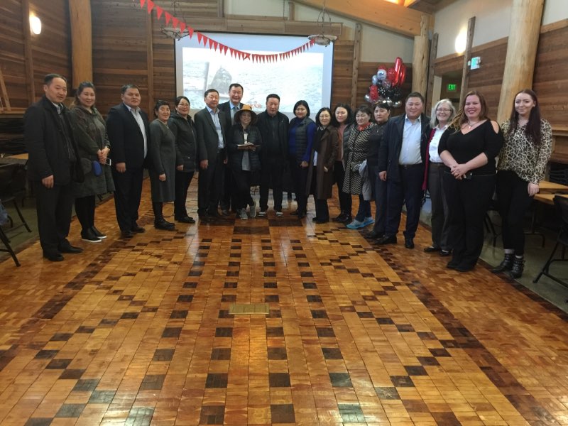 Visitors from the Bulgan Province of Mongolia with the University of Washington DEOHS visit the Duwamish at the Duwamish Longhouse and Cultural Center, January 2019. 