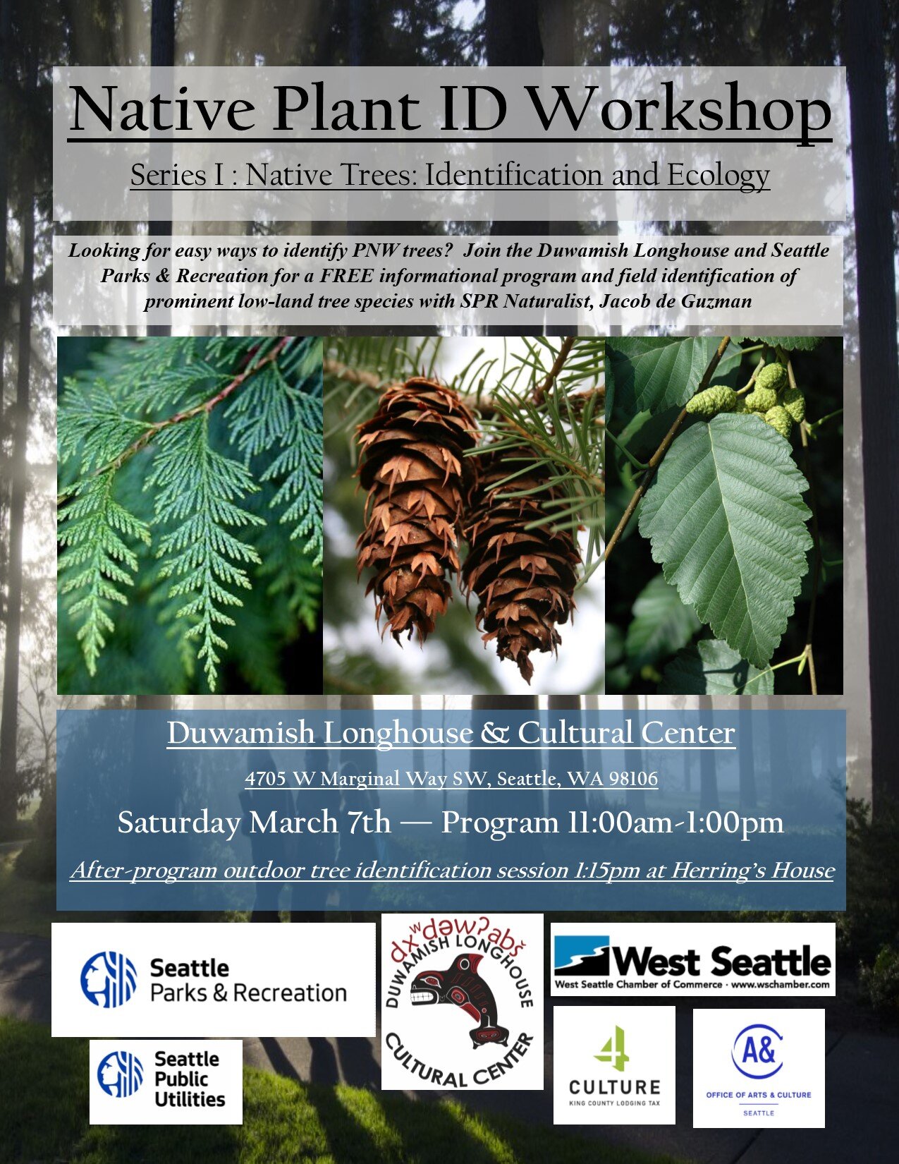 native plants id workshop; native trees identification and ecology